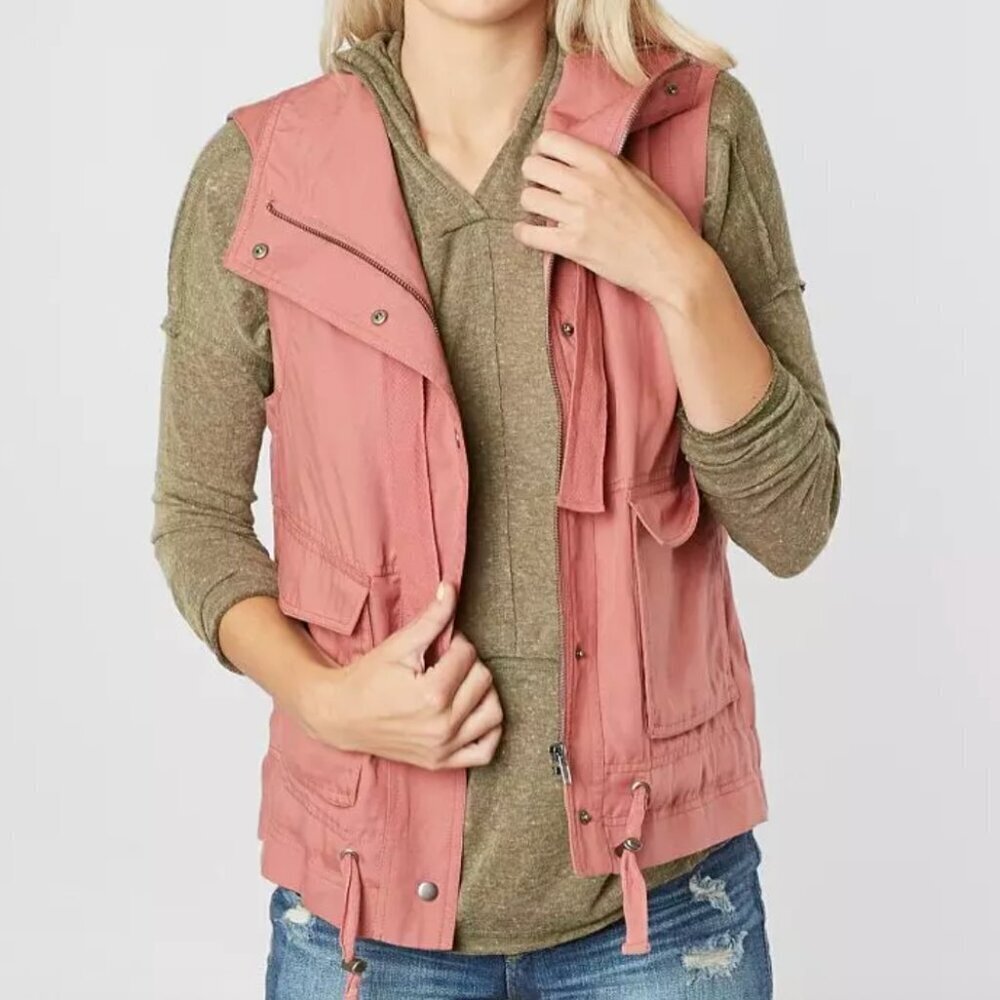 BKE Canvas Utility Layering Vest Withered Rose Pink Size Large